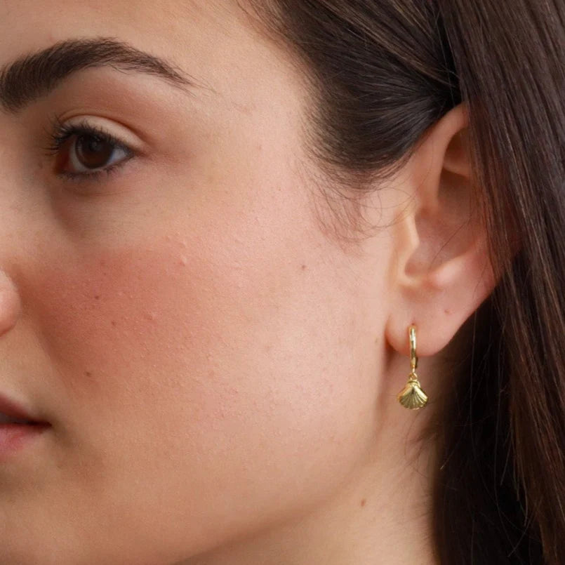 "Lanta" Shell Huggie Earrings 18k Gold Plated Sterling Silver