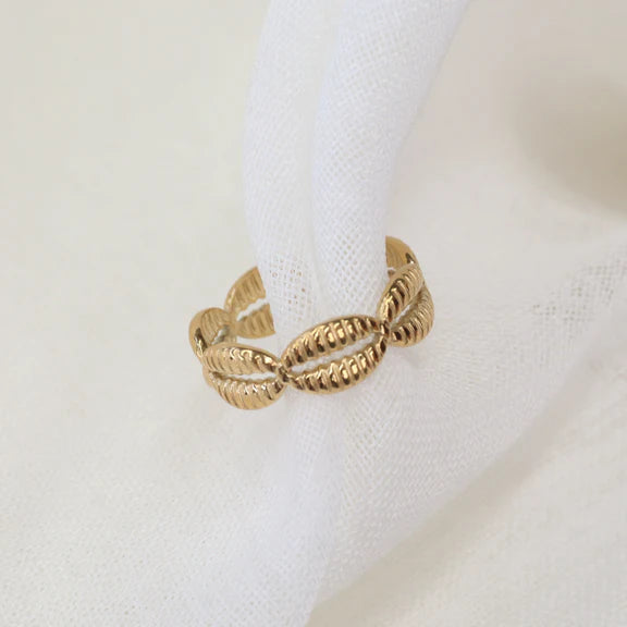 "Dory" Gold Plated Cowrie Shell Adjustable Ring